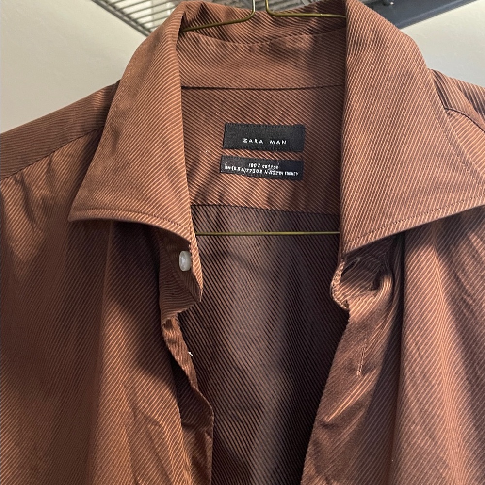 ZARA Men's Dark Brown Casual Button Down Shirt